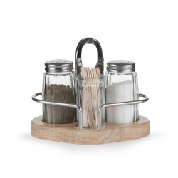 НАБОР для специй 3пр.(соль,перец,зубоч.) на деревянной подставке ''Luxstahl''[1003]