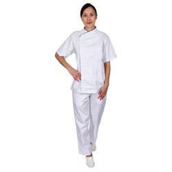 КУРТКА ШЕФ-ПОВАРА ПРЕМИУМ белая рукав короткий отделка чёрный кант[00014 р.44]