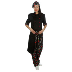 ФАРТУК КОМБО на поясе с одним карманом чёрный+перцы[00306]