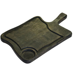 ДОСКА для подачи 305х230х20мм с желобком и отв.для соусника с ручкой, бук промаслен.обожженный