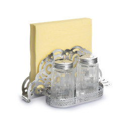 НАБОР для специй 2пр.(соль,перец)+ САЛФЕТНИЦА кружево, нерж ''Luxstahl''[KH-309C]