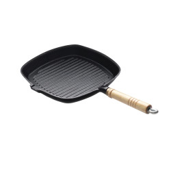 Сковорода чугунная рифленая 250х250 мм с деревянной ручкой Luxstahl [HE87]